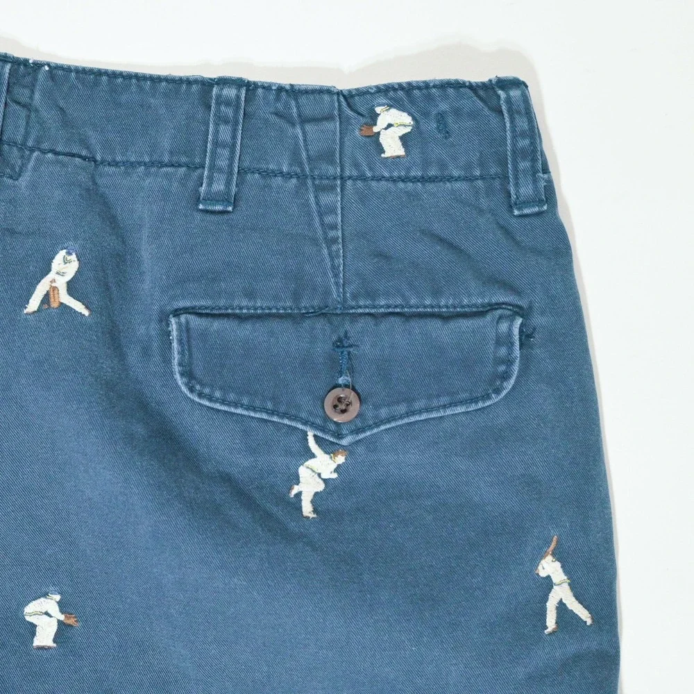 Polo Ralph Lauren Shorts Mens 36 Blue Chino Cricket Player Embroidered Casual